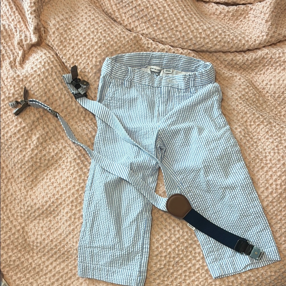 Janie and Jack seersucker Kids Pants with Suspenders 18-24M